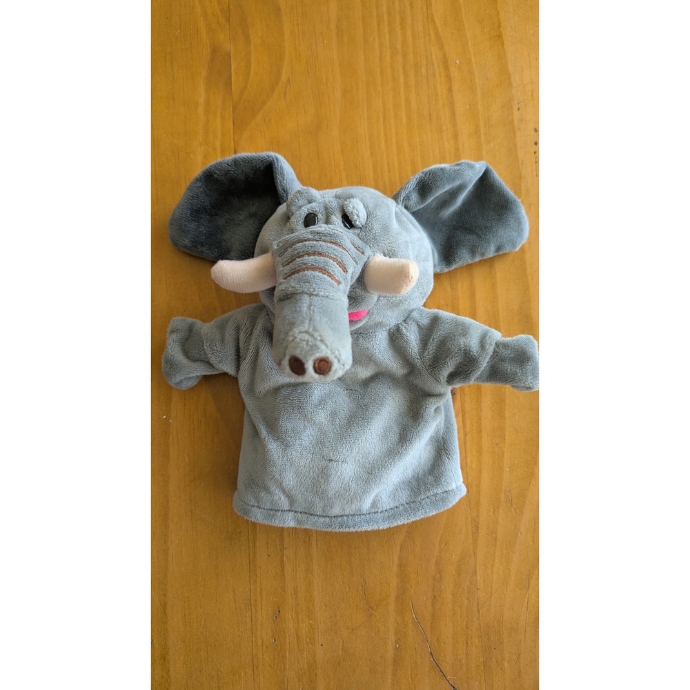 Grey Plush Elephant Hand Puppet Soft Storytelling Toy with Tusks and Large Ears